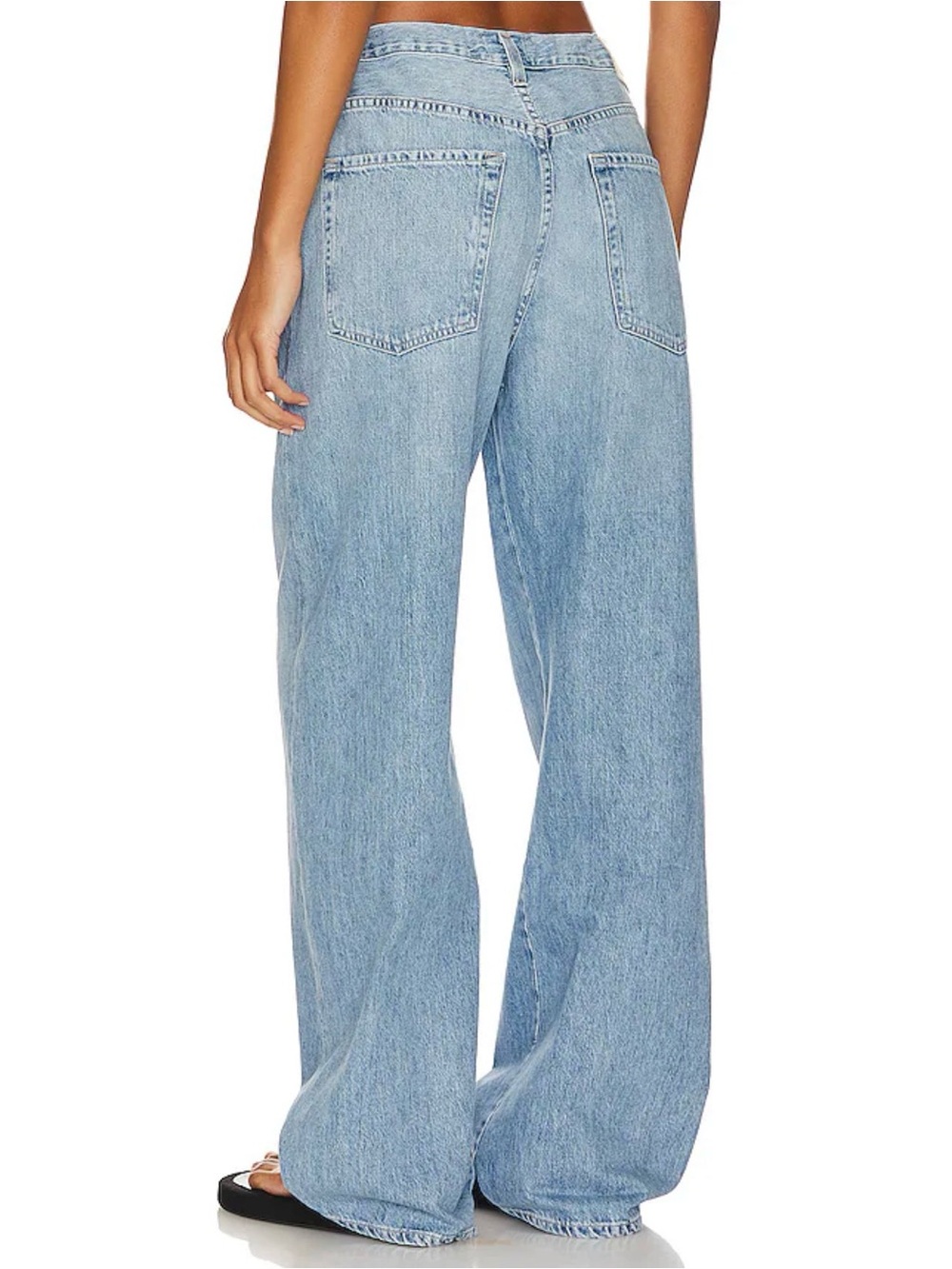 Wide Leg Light Blue Women's Jeans with Drawstring Waist - Picture 2 of 6